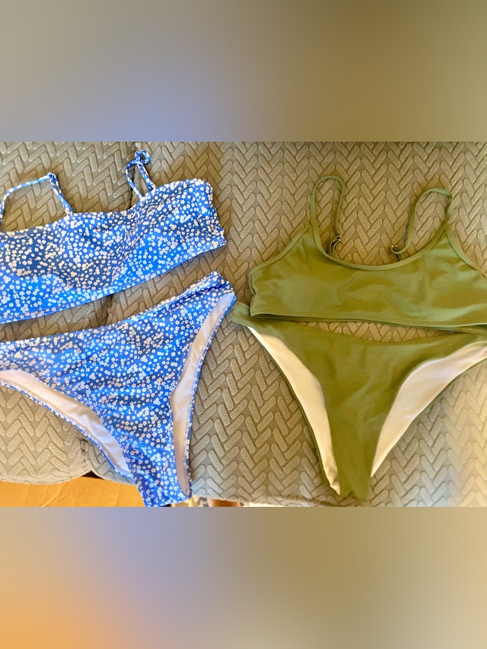 Blue Floral Bikini Set & Olive Green Bikini Bottoms